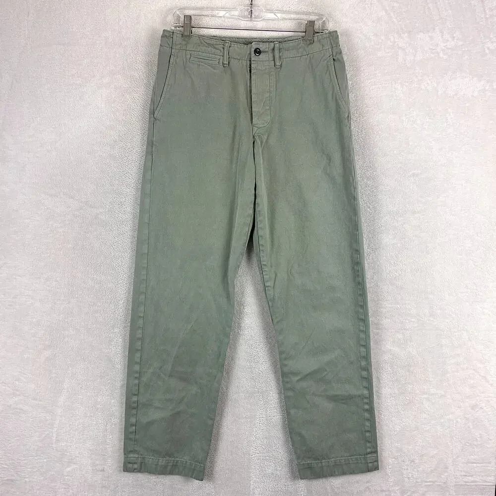 J.Crew Wallace & Barnes Pants Mens 30x34 (30x32) Green Selvedge Officer Chino